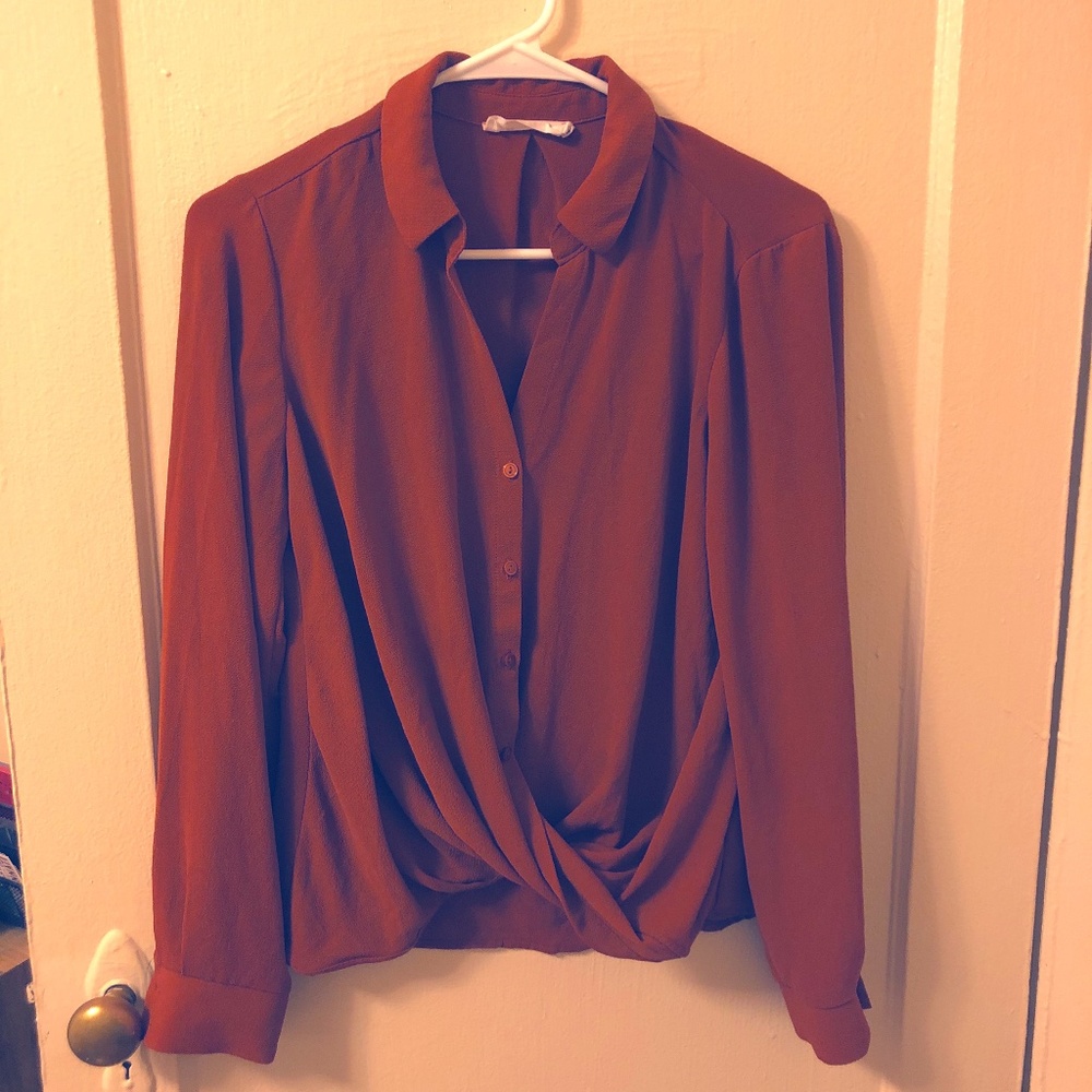 Burnt Orange Button-Down Blouse